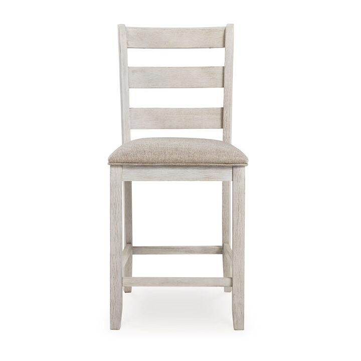 Armless Wooden Barstool Set with Textured Finish, Brown and White - Benzara
