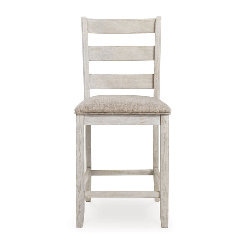 Armless Wooden Barstool Set with Textured Finish, Brown and White - Benzara