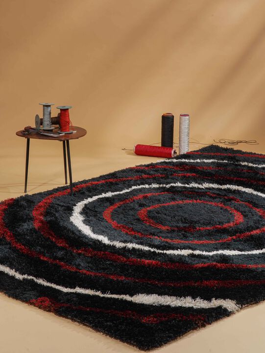 RUGSOTIC CARPETS HAND TUFTED SHAG POLYESTER ECO-FRIENDLY AREA RUGS  - 4'x6', Rectangle, Black Multicolor, Geometric Modern Design, High Pile Thick Handmade Anti Skid Rugs for Living Room K00005