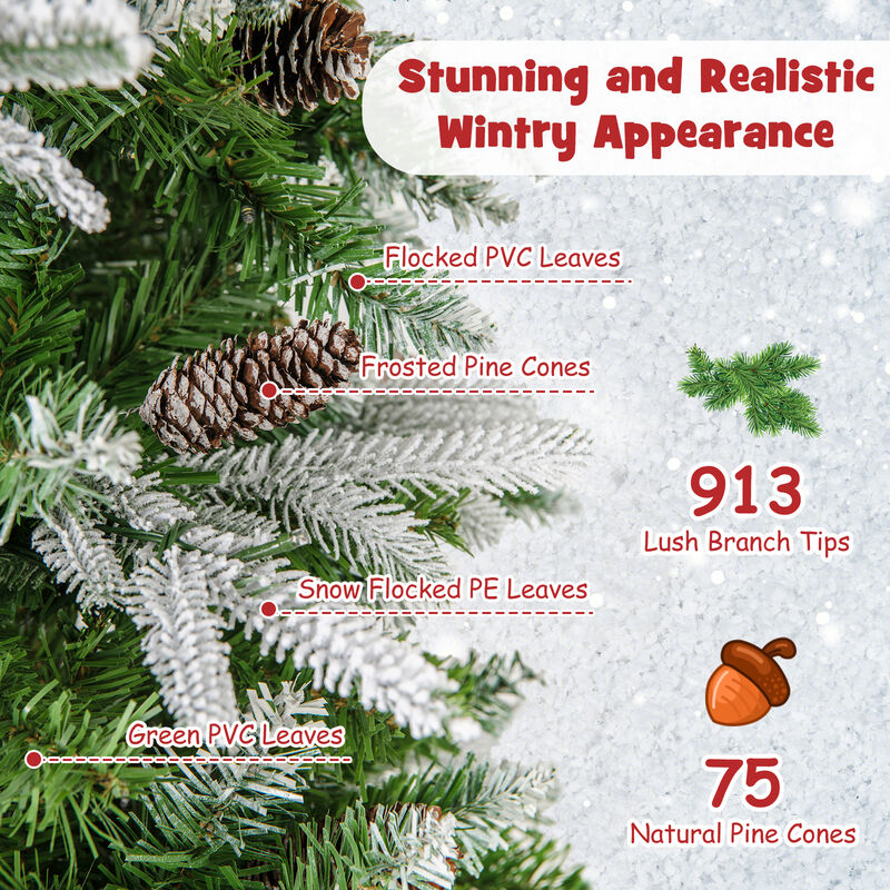 Pre-Lit Artificial Christmas Tree Snow Flocked Hinged