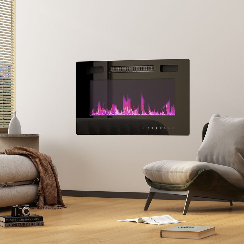 FUFU&GAGA Wall-Mount Electric Fireplace with Infrared Quartz, Remote Control Included, (30" W x 15.2" H x 4.1" D), Black