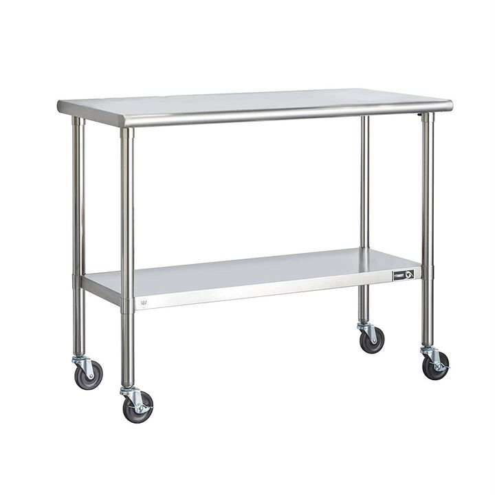 Hivvago Stainless Steel 2-ft Kitchen Island Cart Prep Table with Casters