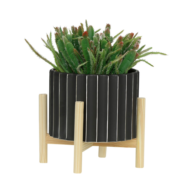 8" Cer Fluted Planter W/Stand