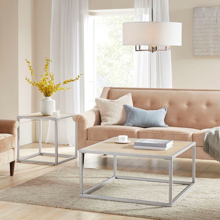 Gracie Mills Hamza Rectangular Cocktail Coffee Table with Silver Metal Base
