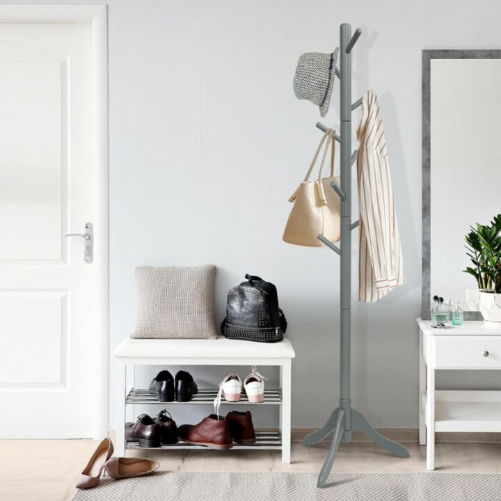 Hivvago Adjustable Wooden Tree Coat Rack with 8 Hooks