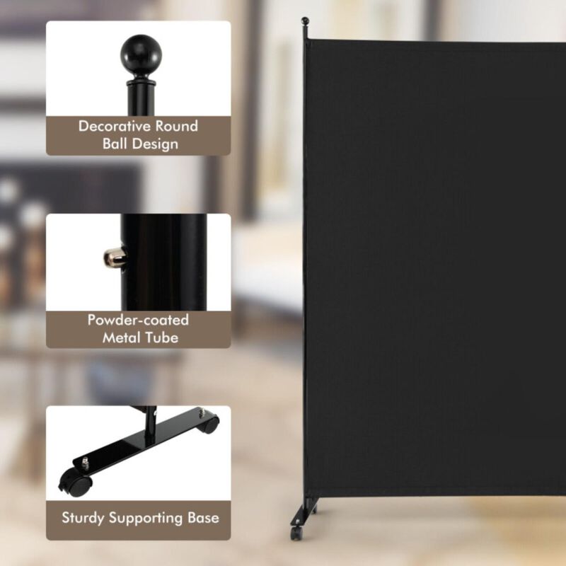 Hivvago 6 Feet Single Panel Rolling Room Divider with Smooth Wheels