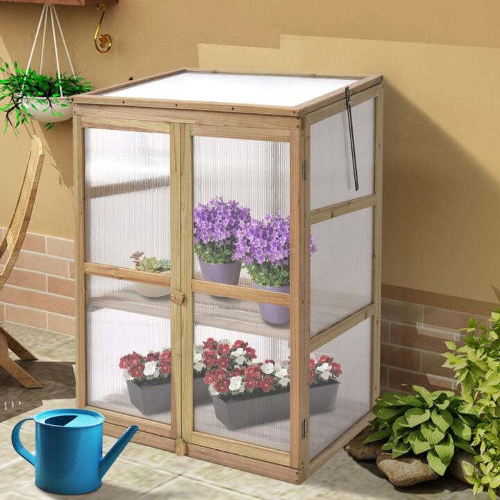 Hivvago 30 x 22 x 43 Inch Garden Portable Wooden Greenhouse