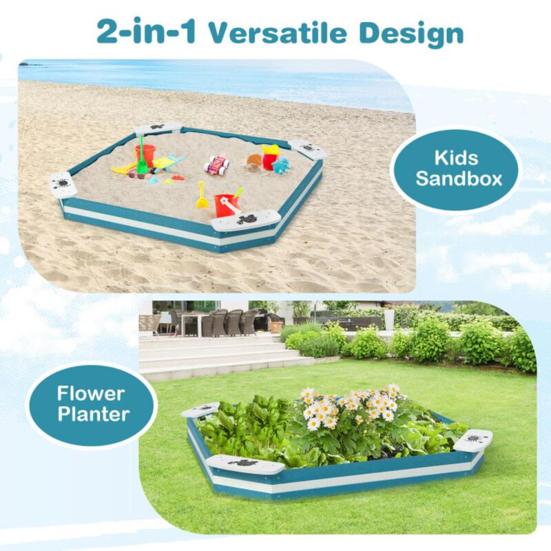 Hivvago Outdoor Solid Wood Sandbox with 4 Built-in Animal Patterns Seats