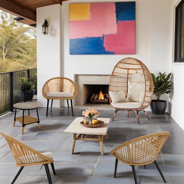 MONDAWE Outdoor Wicker Metal Mesh Shell Chairs and Side Table Set - Set of 2