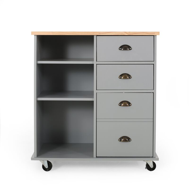 Rolling Kitchen Island Bar Cart, Drawers Shelves, Wheels, Brown, Gray - Benzara