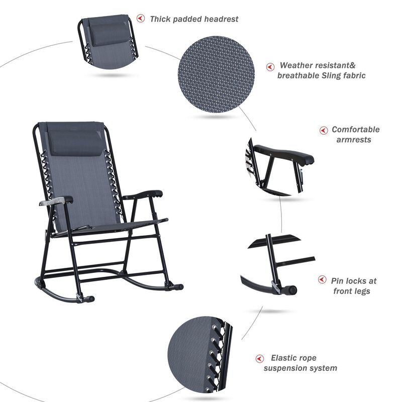 Relaxing Duo: 2-Piece Grey Folding Ergonomic Patio Rocking Chairs