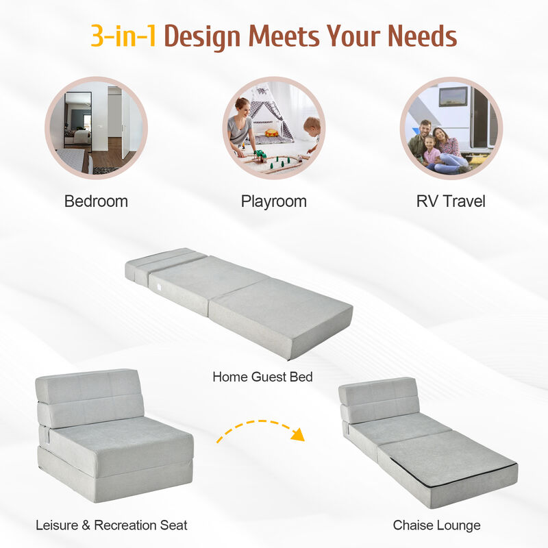 Tri-fold Folding Sleeper Sofa Bed for Living Room Bedroom