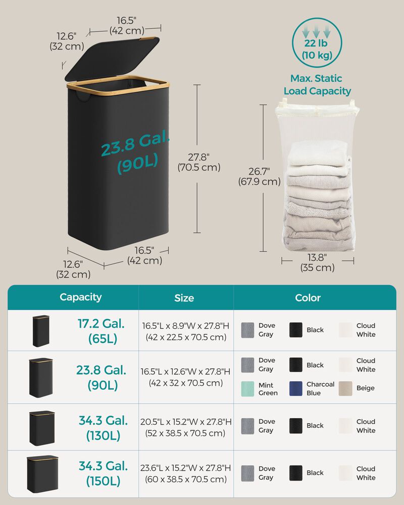 23.8 Gallons (90L) Laundry Hamper with Lid