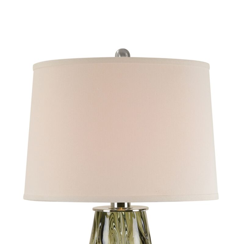 31 Inch Accent Table Lamp with White Drum Shade, Rippled Gray Glass Base - Benzara