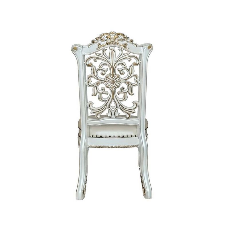 Jess 27 Inch Dining Chair, Nailhead Trim, Set of 2, Faux Leather, White-Benzara