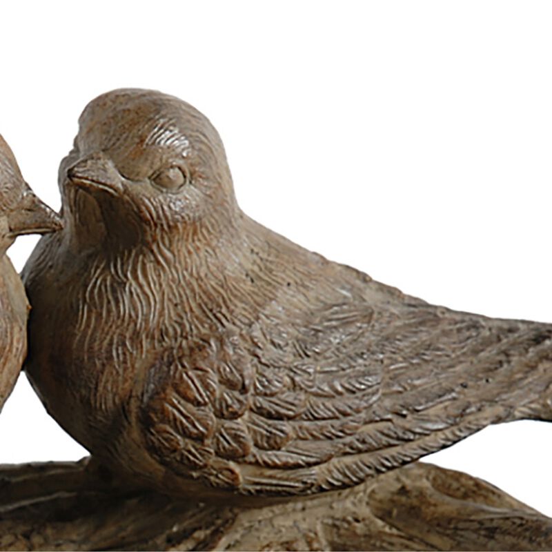9 Inch Handcrafted Accent Table Bowl, Resin, Lovebirds Nest, Natural Brown - Benzara