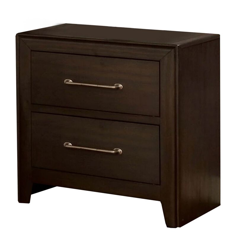 Nightstand with 2 Drawers and Metal Bar Pulls, Walnut Brown-Benzara