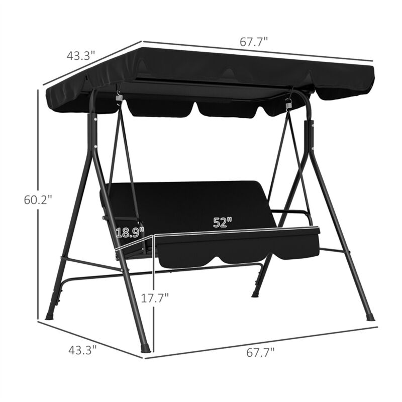 3-Person Hanging Porch Swing, Sturdy Metal Frame Patio Swing for Relaxing Outdoors