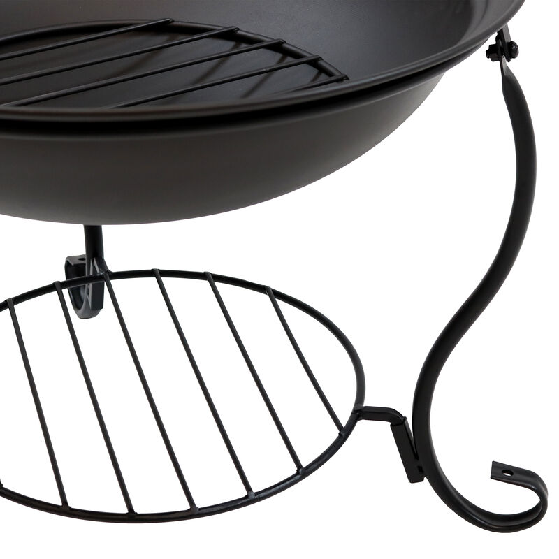 Sunnydaze 18 in Steel Fire Pit Bowl with Stand, Screen, Grate, and Poker