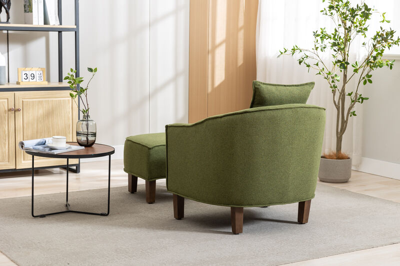 Accent Chair With Ottoman, Mid Century Modern Barrel Chair Upholstered Club Tub Round Arms