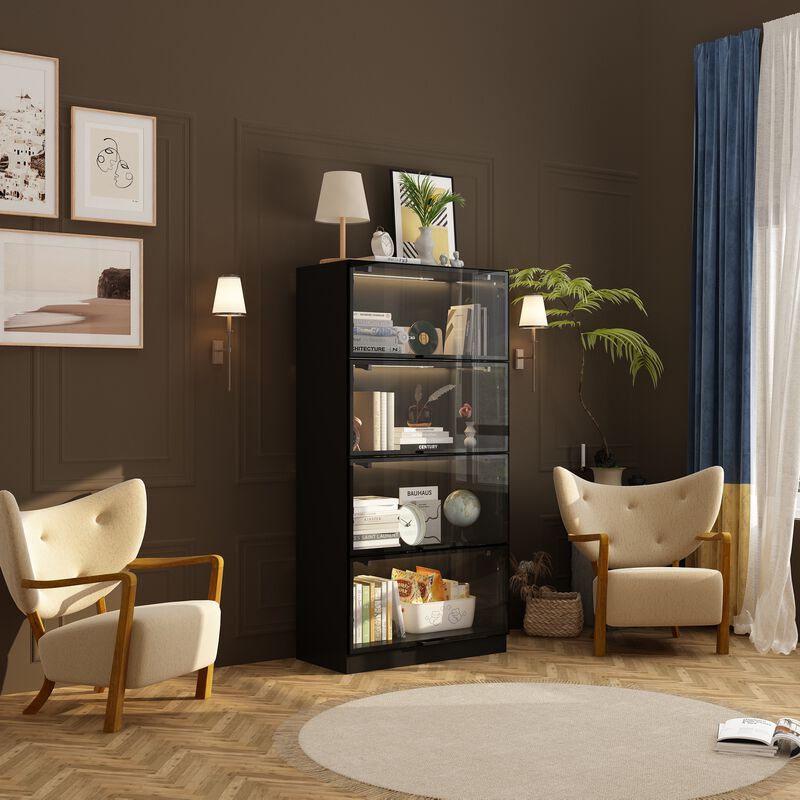 FUFU&GAGA White Mdf 4-Shelf Bookcase with Doors (31.5-in W x 63-in H x 15.7-in D),White