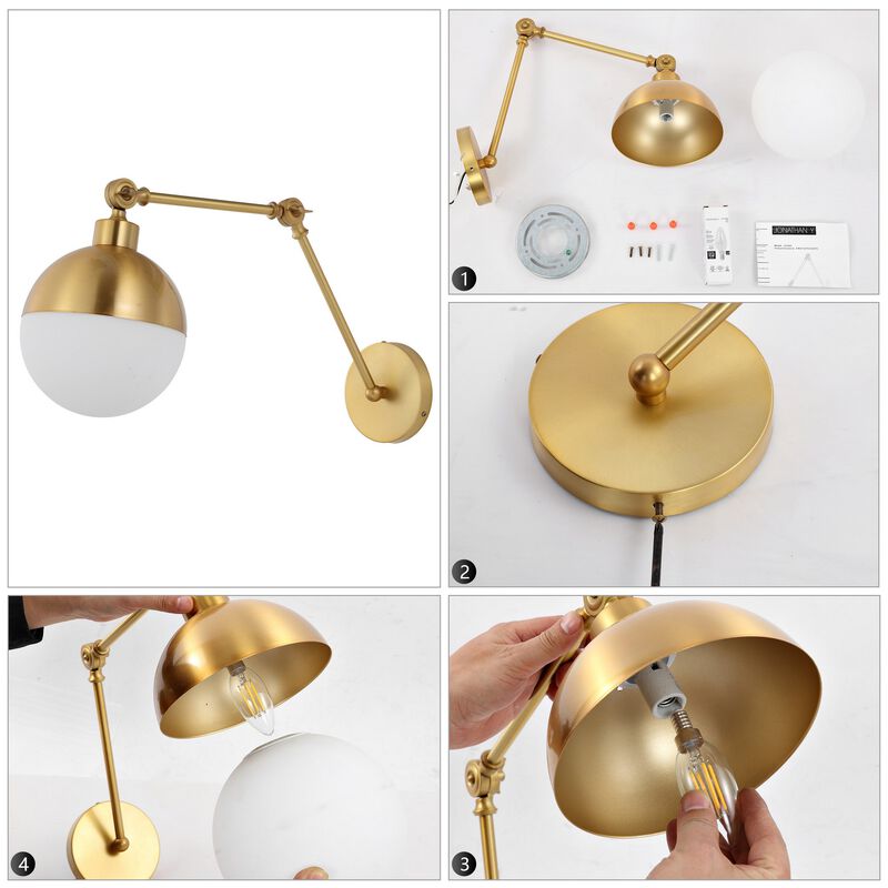 Alba 1-Light Mid-Century Modern Arm-Adjustable Iron/Glass LED Sconce