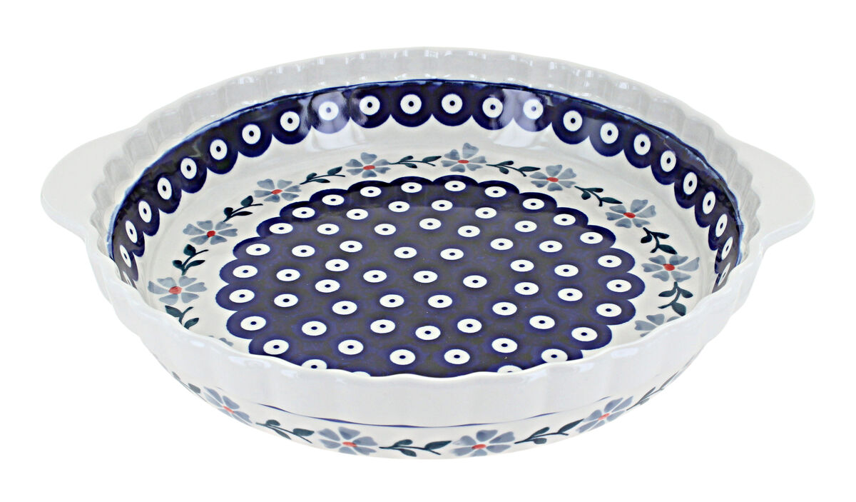Blue Rose Polish Pottery Halsey Pie Plate with Handles