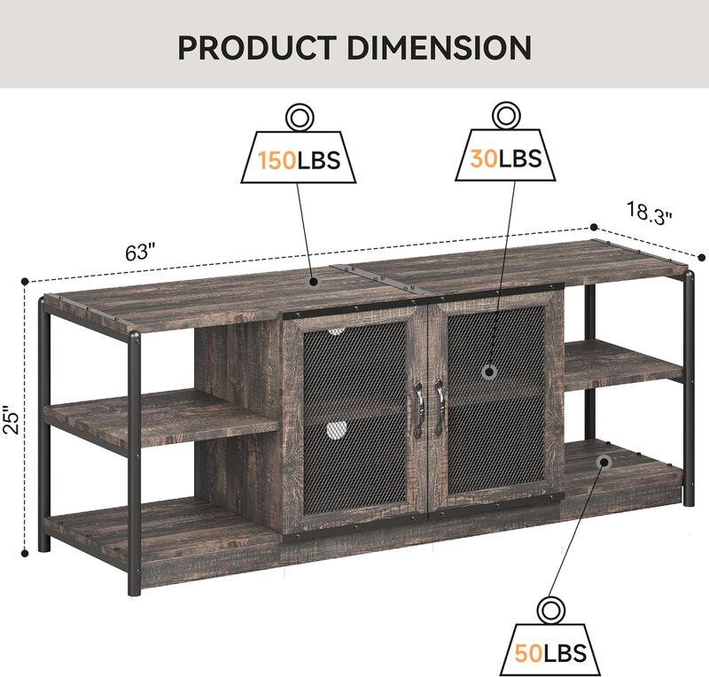 Rustic Oak TV Cabinet TV Media Console Table for Living Room