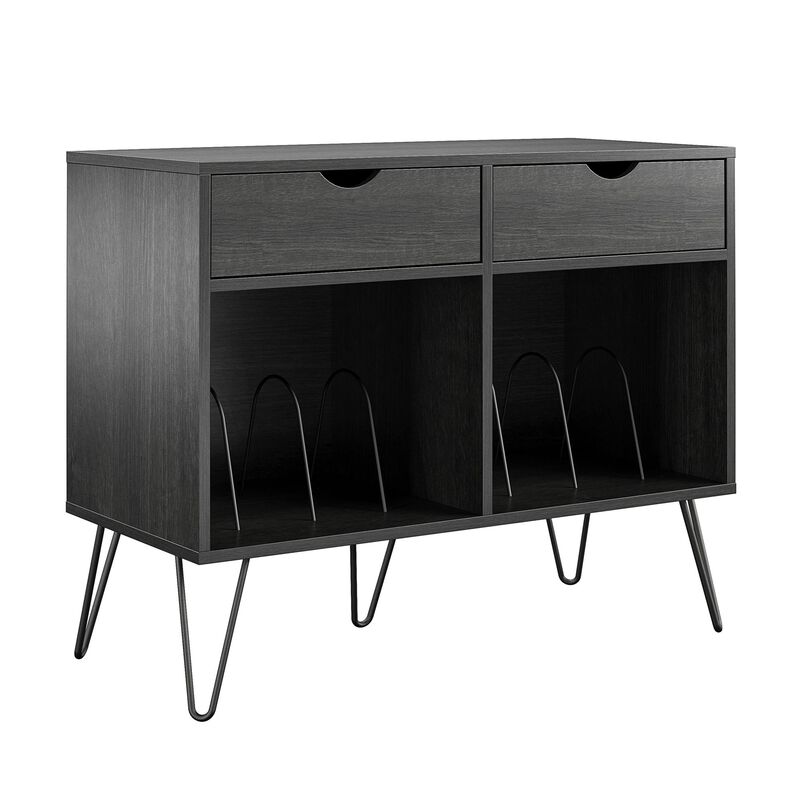 Novogratz Concord Turntable Stand with Drawers, Black Oak