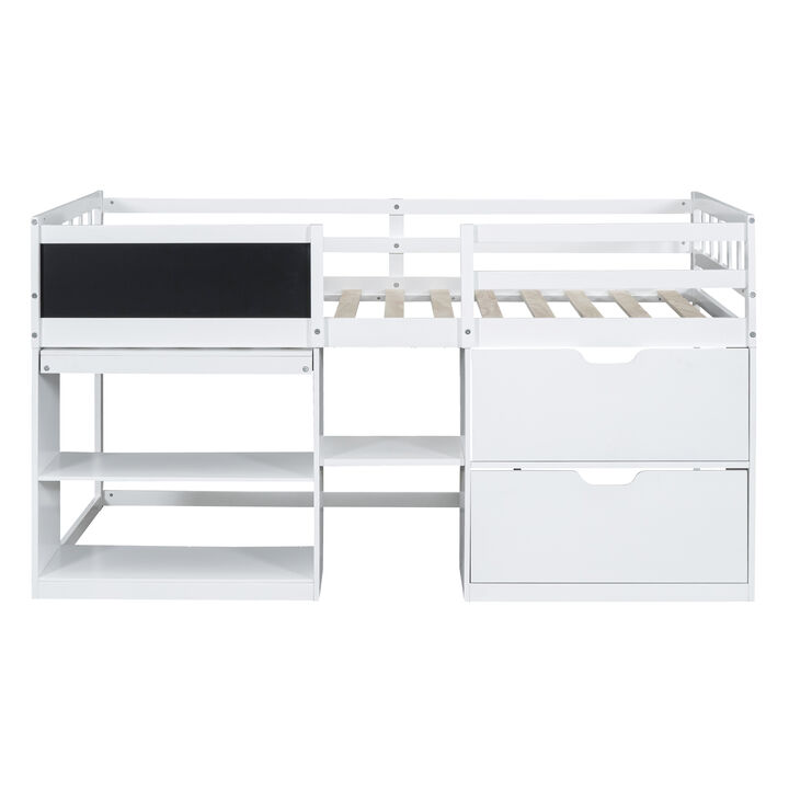 Merax Low Loft Bed with Rolling Desk and Drawers