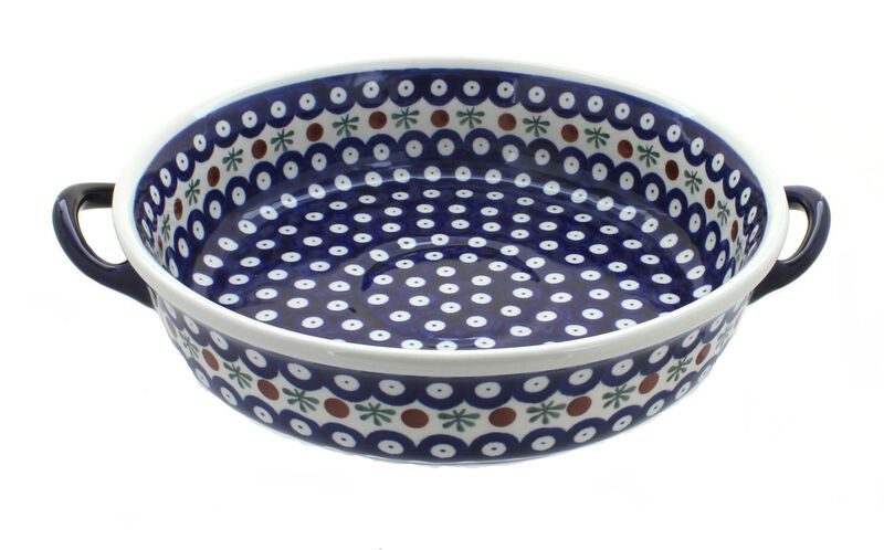 Blue Rose Polish Pottery Stars & Stripes Round Casserole with Handles