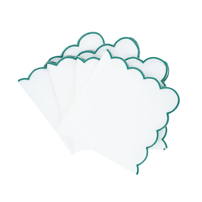 Green Scalloped Linen Napkins, Set of 4