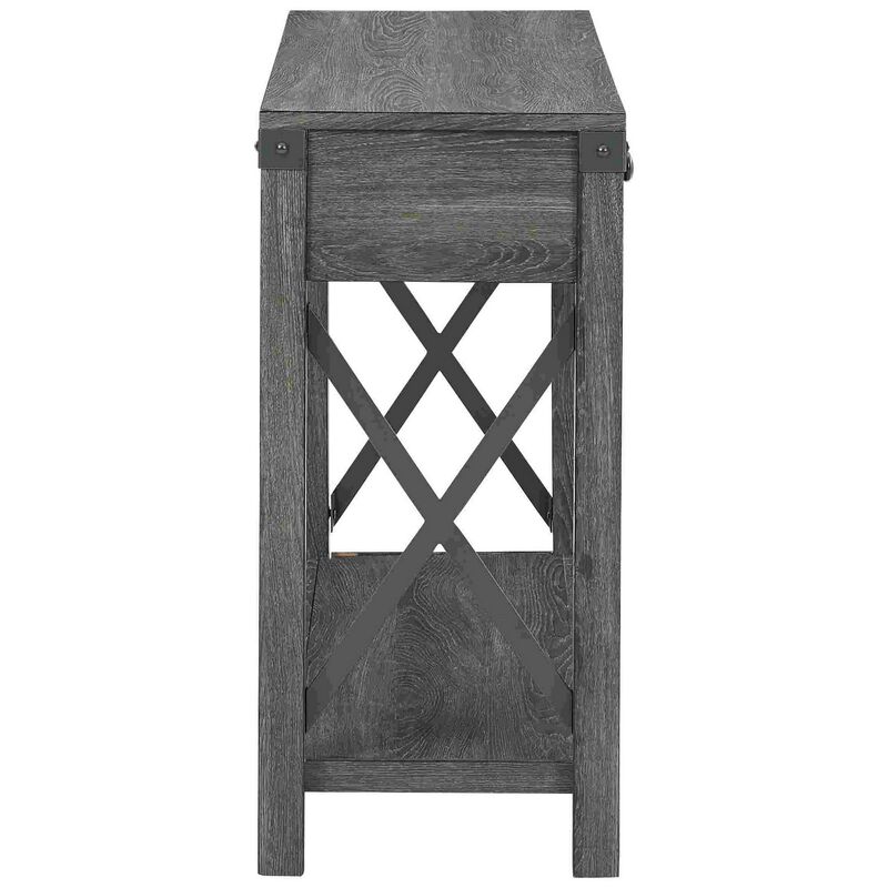 Sofa Table with X Metal Accent and 2 Drawers, Gray-Benzara