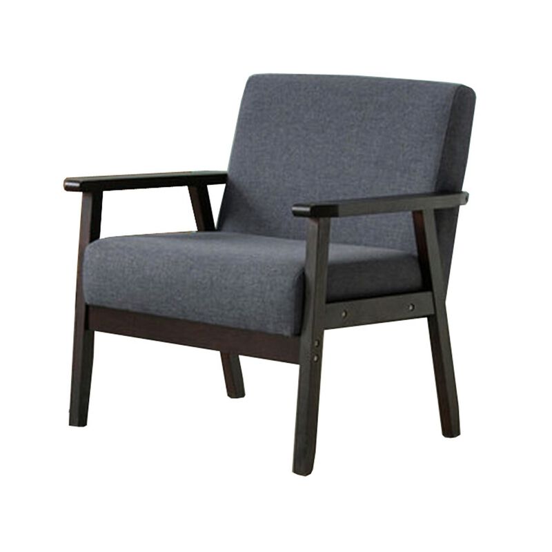 Gala 3 Piece Sofa and Chairs Set, Gray Fabric, 2 Pillows, Black Wood Frame-Benzara
