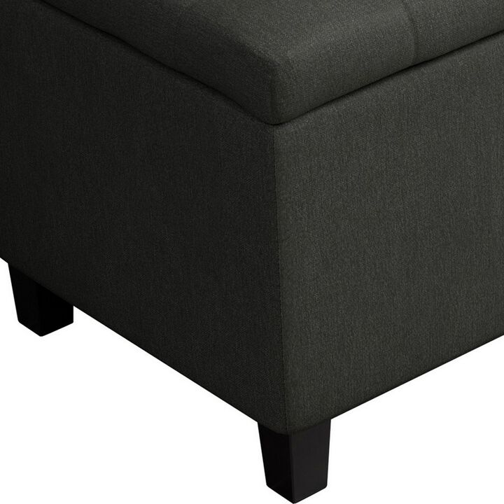 44 Inch Modern Lift Top Storage Bench, Button Tufted Seat, Charcoal Fabric-Benzara
