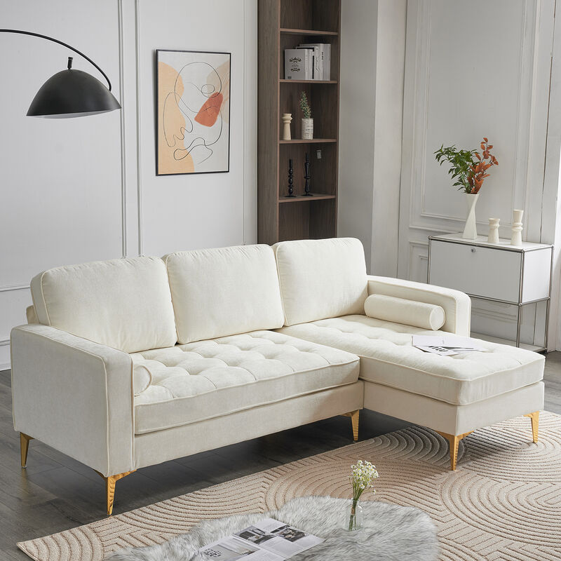 Modern Chenille Modular Sofa, 3-Seater with Footstool & Gold Legs