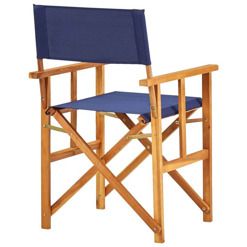 Foldable Accent Director Set of 2, Brown Acacia Wood, Blue - Benzara