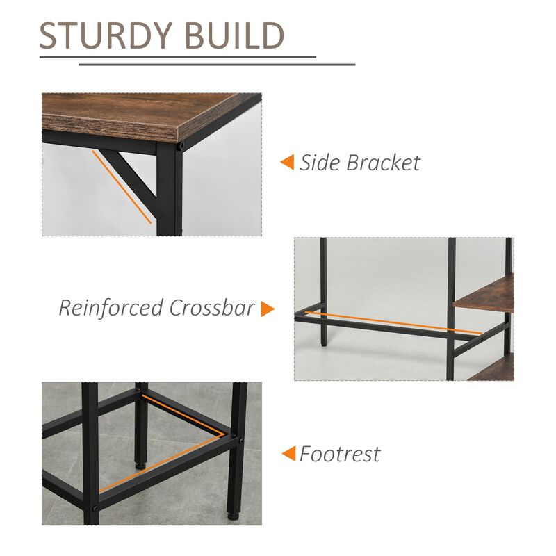 Rustic Bar Dining: 3-Piece Set with Brown/Black Table and Storage Stools
