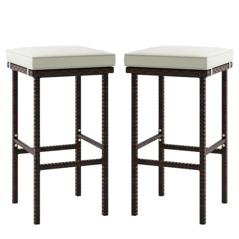 Hivvago Patio Wicker Bar Stools Set of 2 with Seat Cushions and Footrest