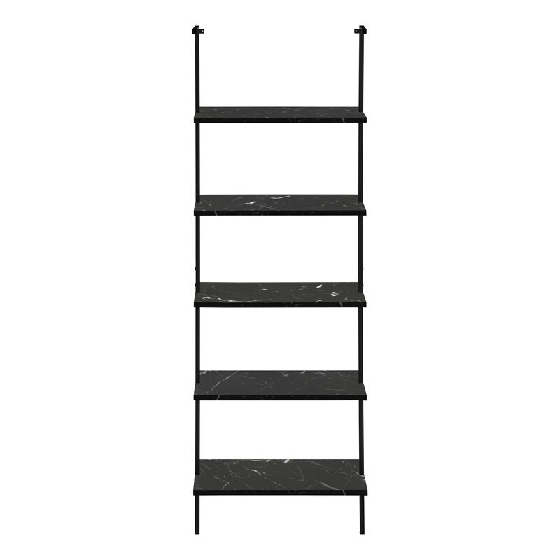 Monarch Specialties I 3684 Bookshelf, Bookcase, Etagere, Ladder, 5 Tier, 72"H, Office, Bedroom, Metal, Laminate, Black Marble Look, Black, Contemporary, Modern