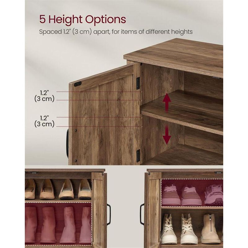 3-Tier Shoe Cabinet with Height-Adjustable Shelf