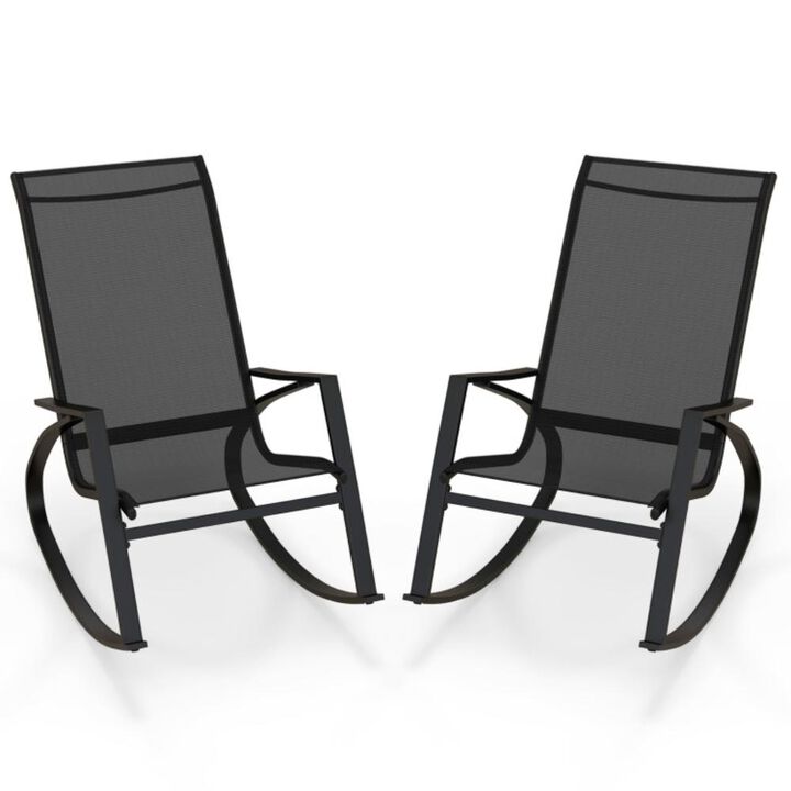 Hivvago 2 Pieces Patio Rocking Chairs Outdoor Sling Fabric Rockers with Ergonomic Backrest and Seat