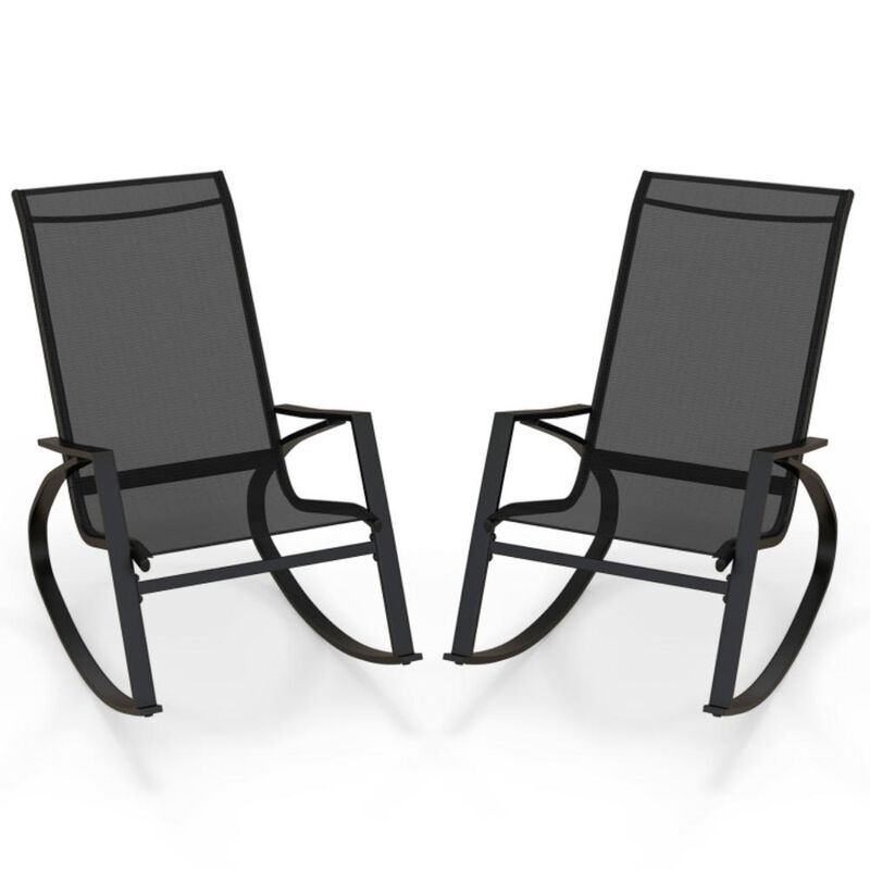 Hivvago 2 Pieces Patio Rocking Chairs Outdoor Sling Fabric Rockers with Ergonomic Backrest and Seat