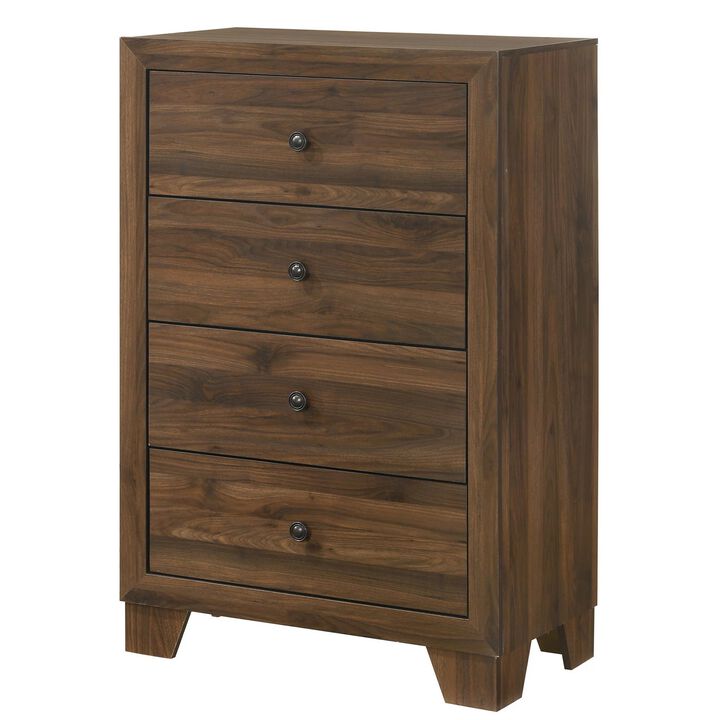 Shan 45 Inch Tall Dresser Chest, 4 Drawers, Cherry Brown Wood Finish - Benzara