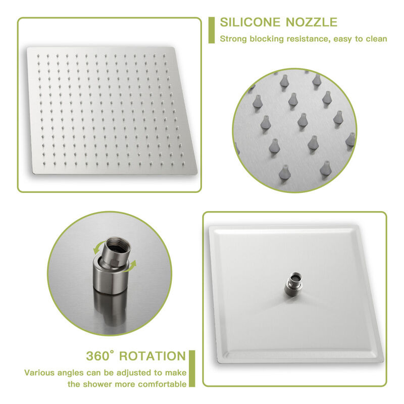 10" Rain Shower Head Systems With Waterfall Tub Spout, Brushed Nickel, Ceiling Mounted Shower