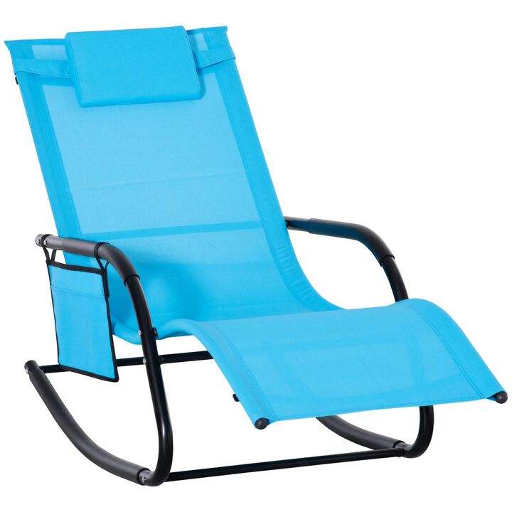 Blue Patio Comfort: Sling Rocking Chair with Detachable Pillow