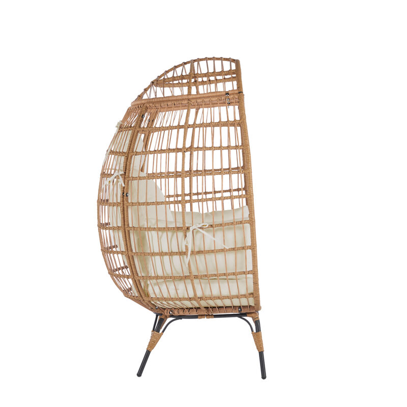 440lb Capacity Beige Wicker Egg Chair - Indoor/Outdoor