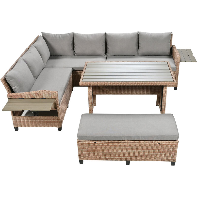5-Piece Rattan Outdoor Sofa Set with Tables