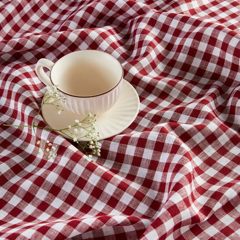 Solino Home 100% Pure Linen Table Throw 52 x 52 Inch | Gingham Check for Thanksgiving, Christmas