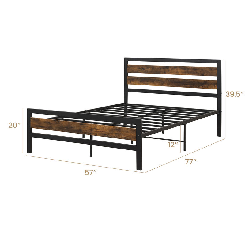 Industrial Bed Frame with Rustic Headboard and Footboard